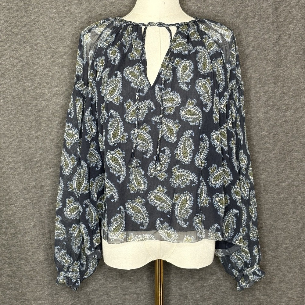 Unsubscribed Romantic Blouse Classic Navy Floral Silk Top Womens Size 2